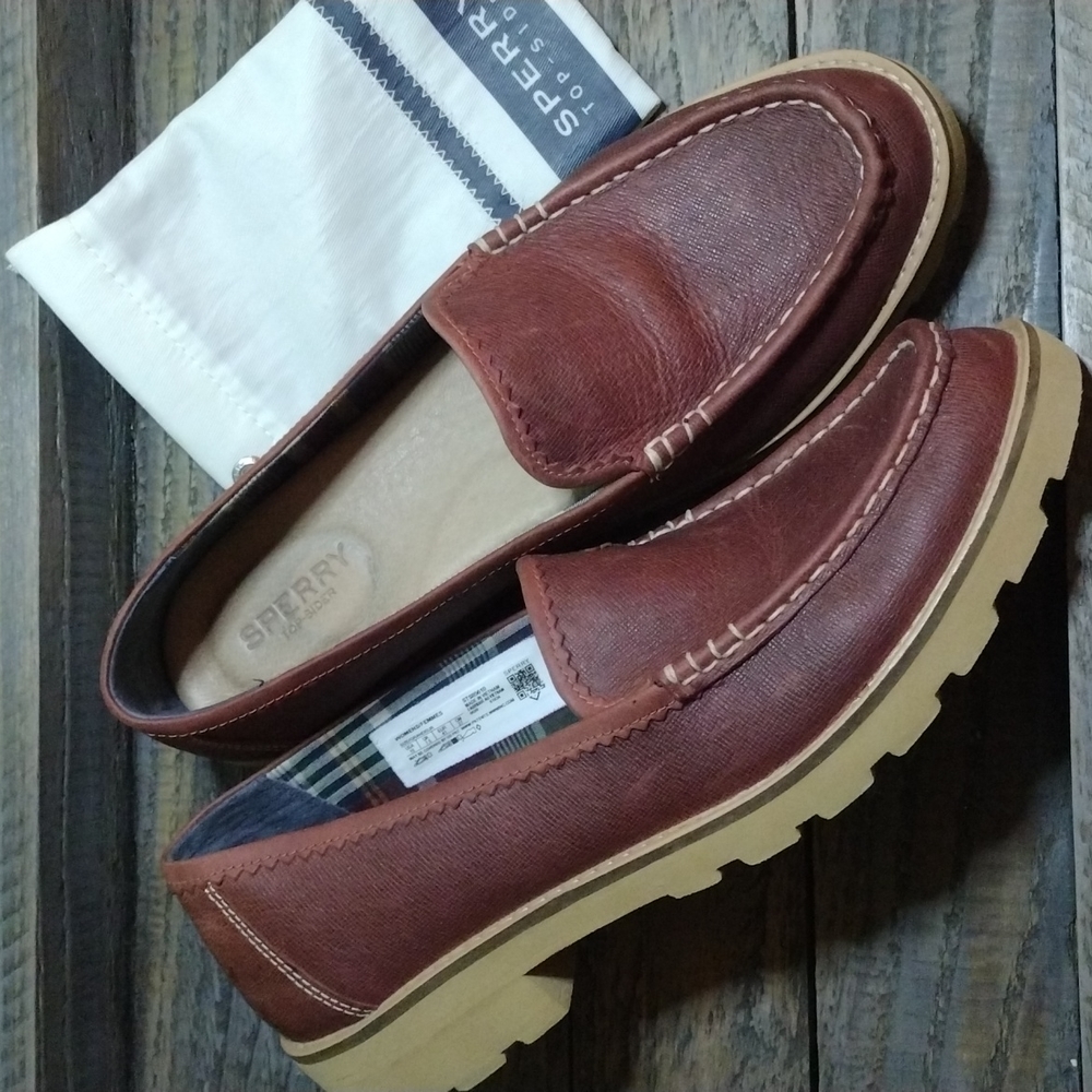 Sperry Chestnut Brown Leather Lug-Soled Loafers